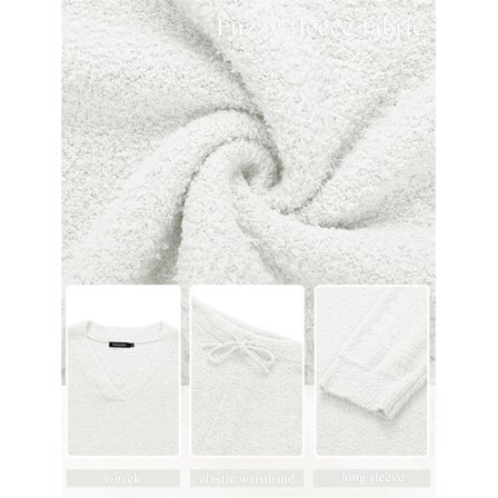Kvinnors 2-delade outfits Fuzzy Fleece Pyjamas Set Långärmad Loungewear White