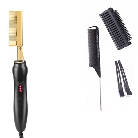 Svart Varm Kam Hår Rightener Flat Stryke Elektrisk Varm Opvarming Kam Våt Og Tørt Hår krøller