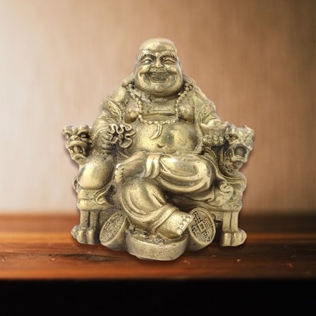 Ren Messing Smilende Maitreya Buddha Geomantisk Samling Symbol for Velstand og Lykke