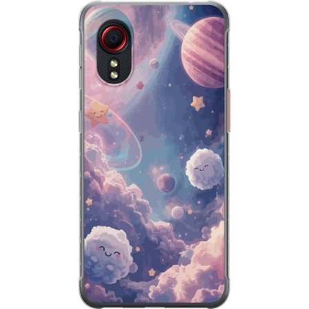 Kompatibelt Mobilskal till Samsung Samsung Galaxy Xcover 5 Drömsk rymdhimmel med planeter, moln och leende stjärnor
