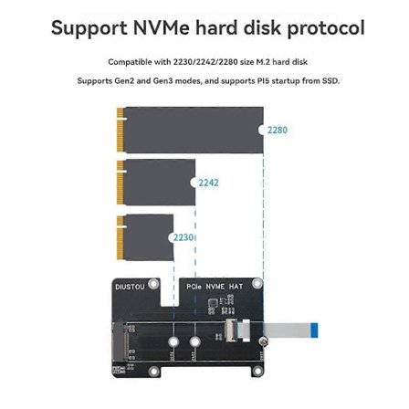 PCIe til M.2 M Key Adapter NVMe Utvidelseskort for Raspberry Pi 5