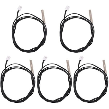 5 stk 1 meter vanntett temperatursensorprobe, 10K 3950 NTC rustfritt stål termistorprobe, digital forlengelseskabel, CPU temperatursensor, Bl