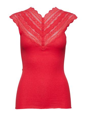 Silk Top W/ Lace T-shirt Top Rød Rosemunde