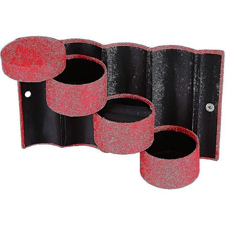 Rund smykkeskrin, 3 lag bærbar smykkeskrin, Mini bærbar semsket skinn 3 lag rund retro smykkeskrin for ringer, øredobber, halskjede (rød)