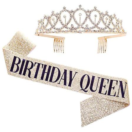 1set Bling Rhinestone Crown Tiara Sash Födelsedag Anniversary Par