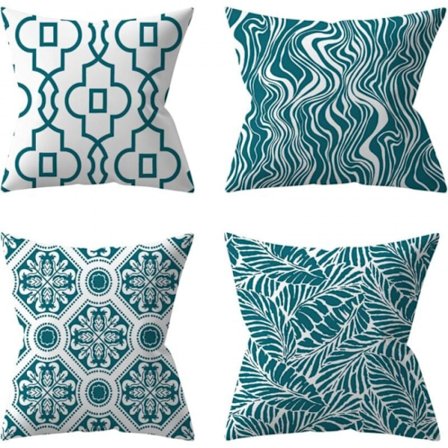 Set med 4 (45 x 45 cm, turkis) utendørs putetrekk, grønn pl