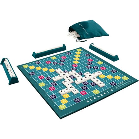 Klassinen Scrabble, alkuperäinen sanaristikkolautapeli, englanninkielinen versio, perhepeli aikuisille ja lapsille, sanapeli 2–4 pelaajalle