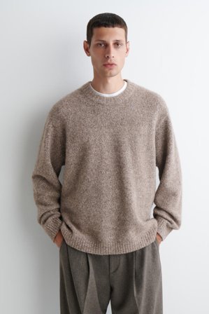 COS Men's Oversized Alpaca Blend Crew Neck Jumper in Brown