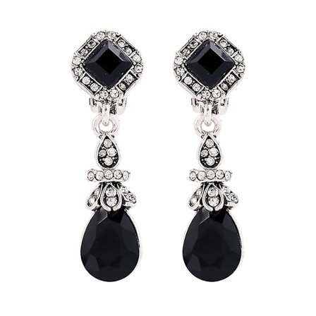 Vintage øreklips uten hull i øret Klips øredobber Dame lange øredobber (Svart)