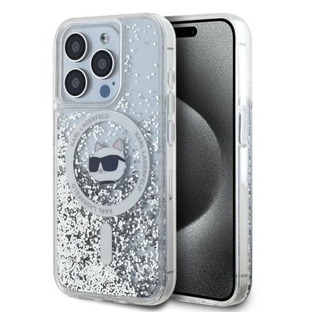 Karl Lagerfeld Liquid Glitter Choupette Head MagSafe-etui til iPhone 13 Pro Max - gennemsigtig