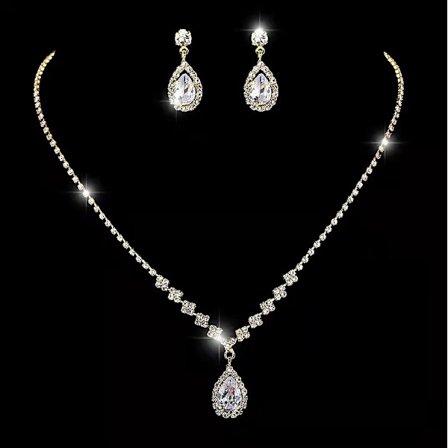 (qr) Marie Marie Cristal Halsband Örhängen Set Silver Bröllop Halsband Choker Hänge Smycken för Kvinnor och Flickor