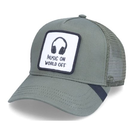 Iconic - Grön trucker Keps - Music On World Off Patch Olive Trucker @ Hatstore