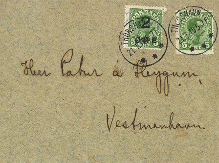 Færøerne - 2 stk. AFA 1 på 1 brev - Stemplet