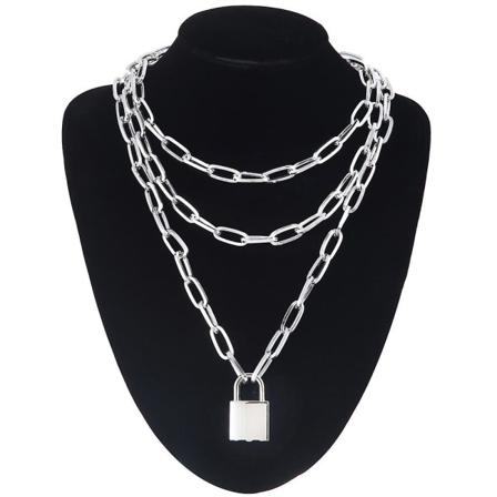 Låskedja Halsband Ett hänglåshänge silver color-1433145302