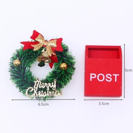 Dockhus Mini Jul Dekoration Set Mini Röd Brevlåda Matta Jul Krans Dörr Scen Dekoration