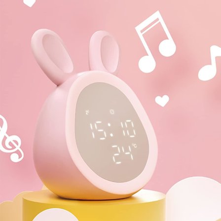 Sød Kanin Vækkeur til Børn, Lysvækkeur, Natlampe, Søvncoach-ur, Fødselsdagsgave