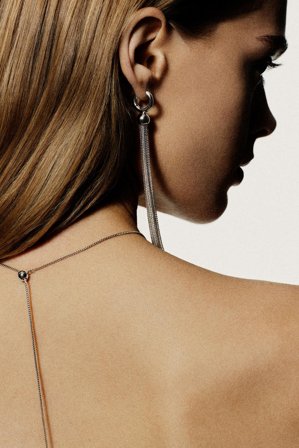 COS Women's Elongated Tasselled Earrings in Silver-coloured