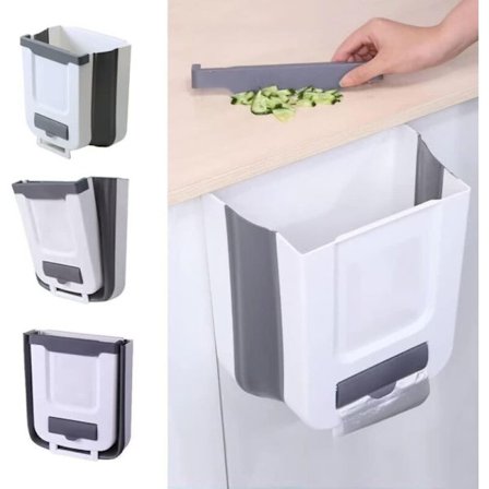 Kokoontaitettava roskakori kannella keittiöön, retkeilyyn, autoon, kylpyhuoneeseen, toimistoon, harmaa