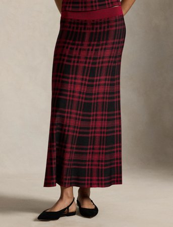 Polo Ralph Lauren Plaid Sweater Skirt - Burgundy - S