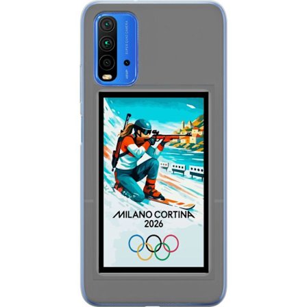 Kompatibelt Mobildeksel til Xiaomi Redmi Note 9 4G Retroplakat Cortina Milano 2026 med fjell, vintersportsutøvere, italienske trikolor, Milano-katedra