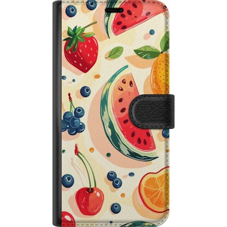 Kompatibel Tegnebogsetui til Motorola Moto E14 Legesyg frugtillustration med vandmelon, citrus, jordbær, kirsebær og bær
