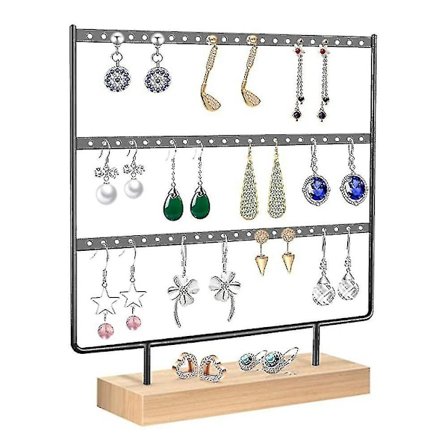 Ørepyntstativ i tre, enkelt 3-lags dekorativt smykkeholderdisplay