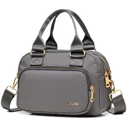Skuldertasker til kvinder, vandtætte multi-lommepunge og crossbody-tasker, multifunktionel letvægtstaske i nylon Oxford med høj densitet (grå)