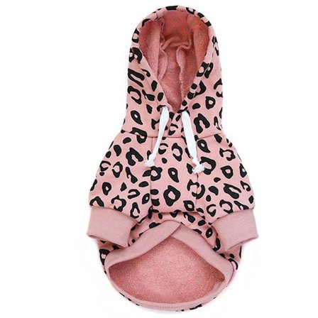 Hund leopard hoodie med hatt, hundkläder rosa