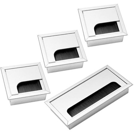 Skrivebordsgrommet i metall, firkantet kabeluttak med børster