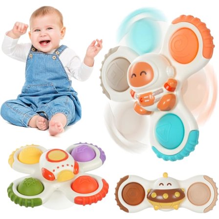 Sugpropp Roterande Leksak, 3-Pack Fingersnurra, Bords-Sugpropp Sensorisk Leksak för Bebis