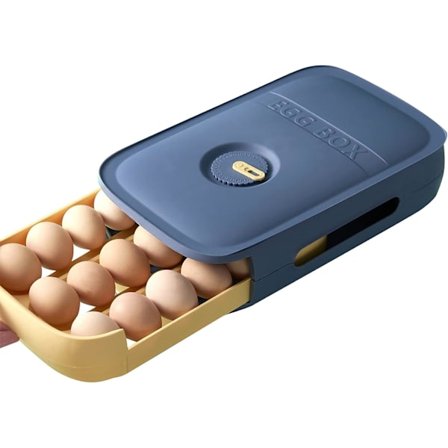 Ägglåda, lådegglåda förvaring kylskåp för 21 ägg, plastköksäggkorg, stapelbar äggdispenserlåda, äggbehållare kylskåp blå