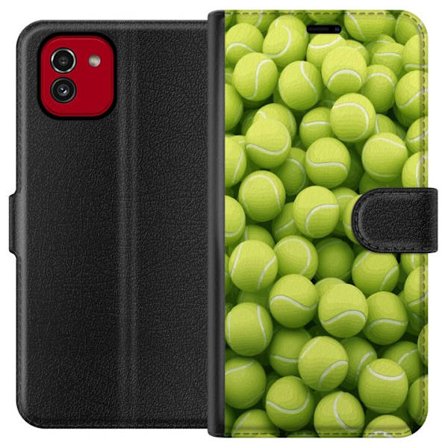 Kompatibel Tegnebogsetui til Samsung Samsung Galaxy A03 Mønster af grønne tennisbolde i høj detalje, sporty motiv med gentagende tekstur og stærke