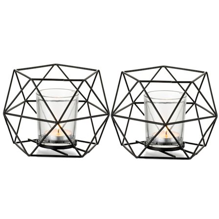 Lysestageholdere Guld Geometrisk Dekor - Tealight Holder til Tealights Dekorative Lysestage Accenter til Hjem Bord Hylde Pejs, Sort, 2stk