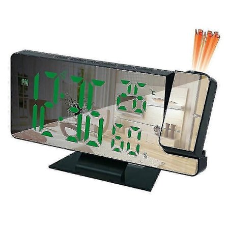 Prosjektorvekkerklokke for soverom, stor digital klokke med 180° projektor, 12/24t, USB-ladeport, temperatur- og fuktighetsvisning, Snooz (FMY)