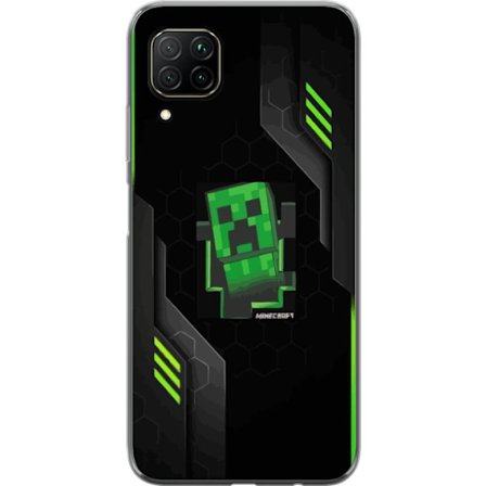 Kompatibelt Mobildeksel til Huawei Huawei P40 lite Grønn pikselbasert creeper-lignende spillillustrasjon med futuristiske neoninnslag og mørk tech b