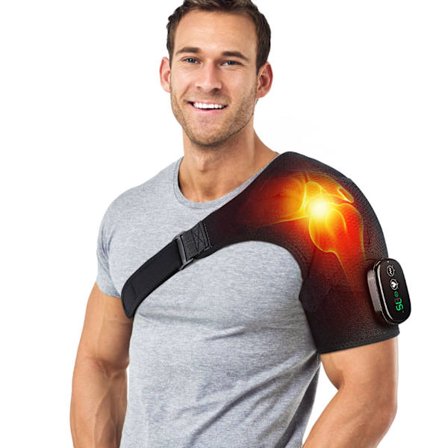 Grå axelskydd, uppvärmd axelremsväska för smärtlindring, el