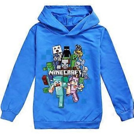 Minecraft Tryckt Hoodie för Barn Pojkar Flickor, Avslappnad Långärmad Huvtröja, 5-12 År (11-12 År Blå)