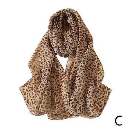 Hvit (A) $ Leopard Chiffonsilkeskjerf Muslimske skjerf Tynt sjal