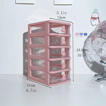 Multifunksjonell skrivebordsarrangørboks med pennholder og oppbevaringshylle for hårtilbehør Fem lag rosa