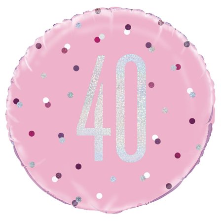 40 Års Folieballon Pink & Sølv