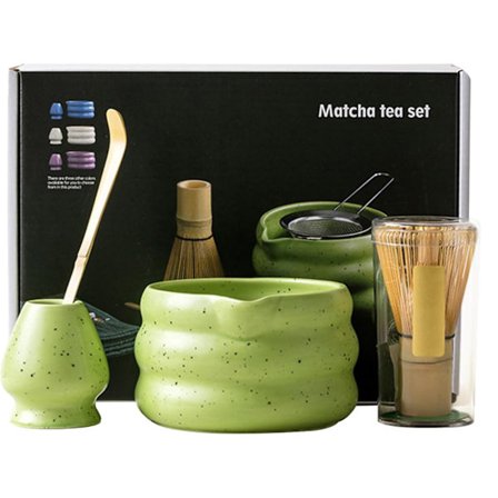Matcha-setti – 4 osaa, matcha-aloituspakkaus – matcha-vispilä – puinen matcha-setti – vihreä
