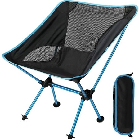 Blå bærbar sammenklappelig campingstol ultralet kompakt fiskestangstol med bæretaske til vandreture, grill, picnic, strand, udendørs