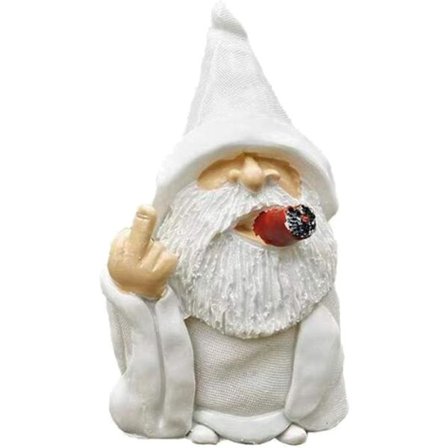 Mellemfingerfigur, grim rygende troldnisse, 5,9 tommer nisser Havedekorationer, havegnomer Statue udendørs, sjov