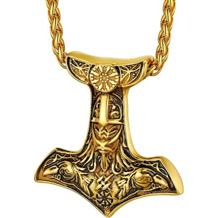 Thor Mjolnir Hammare Hängsmycke Berlock, Nordisk Vikingayxa med Spikkedja, Rostfritt Stål