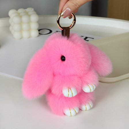 Bedårende Pels Kanin Fluffy Kanin Plys Legetøj Nøglering Taske Charm Vedhæng Nøglering 18cm