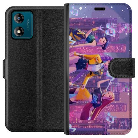 Kompatibel Tegnebogsetui til Motorola Motorola Moto E13 Futuristisk K-Pop Demon Hunters pigegruppe illustration med neonbyens popkultur æstetik og kr