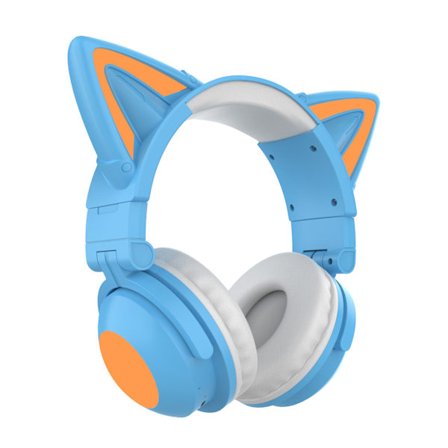 Vikbart Bluetooth Gaming Headset med Lysande Kattöron och Inbyggd Mikrofon för PC/PS4/PS5/Xbox/Switch (Blå)