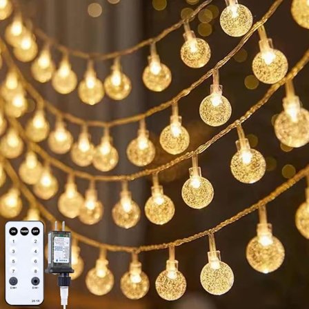 Patioparasolljus med kontakt - 33 fot 100 LED kristallklotsträngljus med 8 ljuslägen