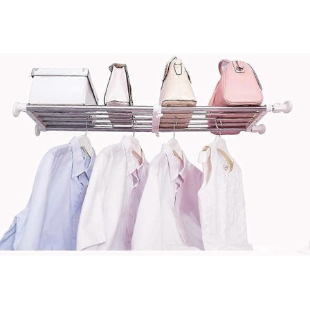 Spännhylla & Stång för Garderob Expanderbar Metallförvaringshylla DIY Avdelare Separator för Skåp Garderob Kök Badrum 60-80cm