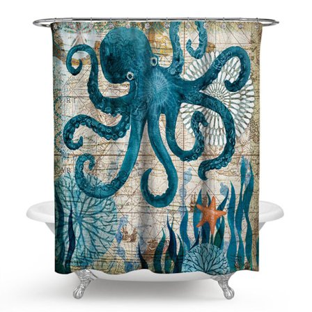 Polyester Duschdraperi med Bläckfisk Tryck, Vattentätt